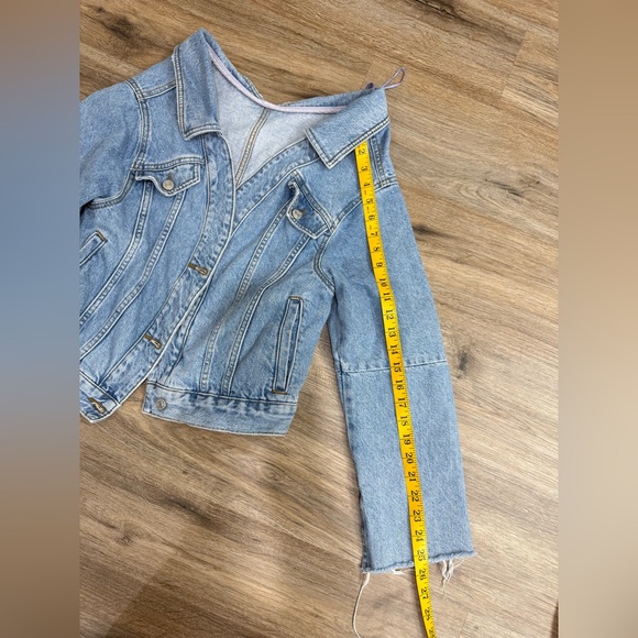 Topshop MOTO Off Shoulder Denim Jacket Size 6 - Picture 7 of 8